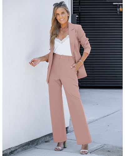 2 Piece Pant Suits for Women Dressy Blazer High Waisted Pants Sets Business Casual Outfits