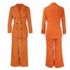 Pants Suits for Women Dressy 2 Piece Business Casual Outfits Double Breasted Blazer Wide Leg Pants Set Office Work