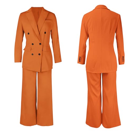 Pants Suits for Women Dressy 2 Piece Business Casual Outfits Double Breasted Blazer Wide Leg Pants Set Office Work