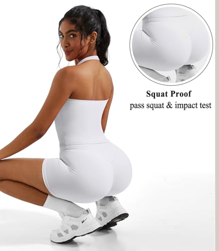 2 Piece Workout Sets for Women Halter Sports Bra Tank Gym Biker Shorts Outfits