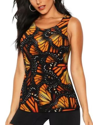 Heaps of Orange Monarch Butterflies Print Women's Workout Tank Top Quick-Drying Activewear Summer Fitness Outdoor
