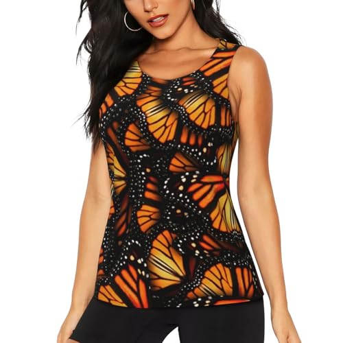 Heaps of Orange Monarch Butterflies Print Women's Workout Tank Top Quick-Drying Activewear Summer Fitness Outdoor
