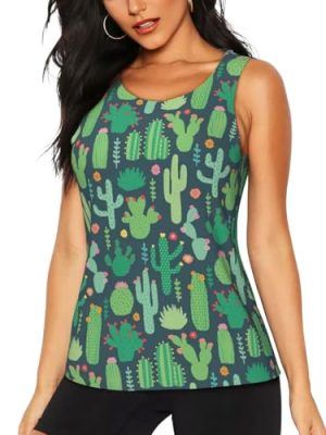 Cute Cactus Seamless Illustration Print Women's Workout Tank Top Quick-Drying Activewear Summer Fitness Outdoor