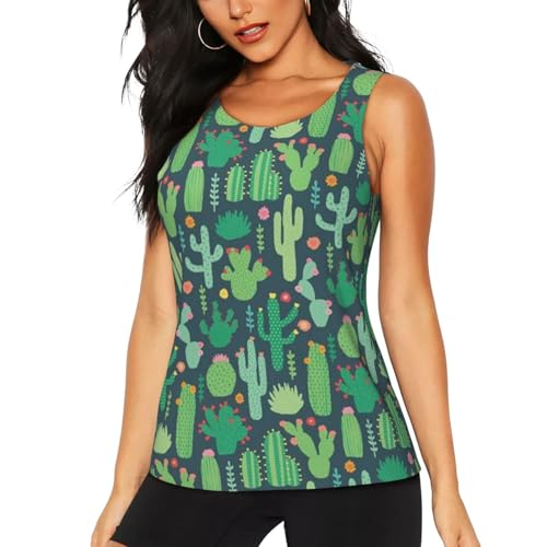 Cute Cactus Seamless Illustration Print Women's Workout Tank Top Quick-Drying Activewear Summer Fitness Outdoor