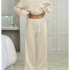 Women's 2 Piece Outfits Fall Sweatsuits Off The Shoulder Crop Top Wide Leg Sweatpants Casual Matching Lounge Sets Pure Apricot