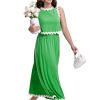 Womens 2 Piece Outfits Dressy Casual Summer Crop Tops Ric Rac Trim High Waisted Maxi Skirt Set with Pocket