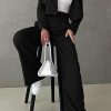 Women's 2 Piece Casual Outfits Cropped Blazer Jackets High Waisted Wide Leg Work Pants Suit Set