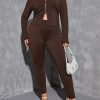 ROSHD Women's Plus Size Clothing Sets Fall Clothin Plus Zip Up Top & Leggings Autumn/Winter Clothing ROSHD (Color : Chocolate