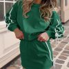 Womens 2 Piece Outfits Casual Crewneck Tie Sweatshirt High Waisted Running Skort Skirts Workout Tracksuit Sets