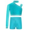 Kids Girls Two Piece Dance Workout Set Crop Top with Shorts Gymnastic Tracksuit Tumbling Outfits