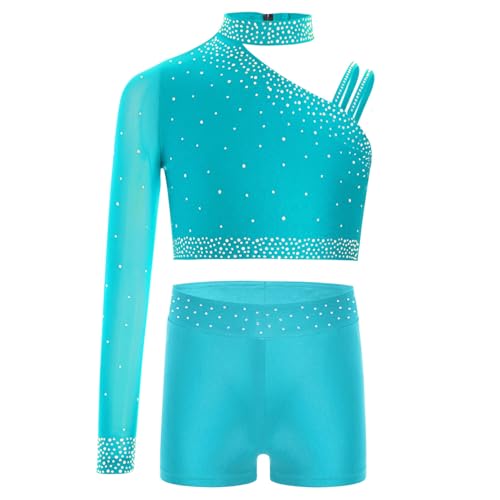 Kids Girls Two Piece Dance Workout Set Crop Top with Shorts Gymnastic Tracksuit Tumbling Outfits