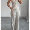 Women's 2 Piece Outfits V Neck Button Down Vest Tops and High Waisted Pants Set Office Work Suit