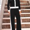 Women's 2 Piece Outfits Long Sleeve Button Down Color Block Cardigan Sweater Sets Wide Leg Pant Lounge Set