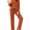 Womens Pajama Sets Long Sleeve Ribbed Knit Lounge Set Button Down Soft 2 Piece Pjs With Pockets