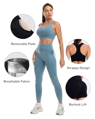 3 Piece Workout Sets for Women Butt Lifting Leggings with High Impact Sports Bra Gym Shorts