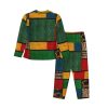 African Style Patchwork Print Soft Button Top With Pants Fall Pajamasï¼ŒChic Women'S Long-Sleeved Pajama Set