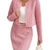 Women's 2 Piece Outfits Plaid Tweed Blazer Long Sleeve Jacket and Skirt Set