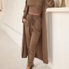 3 Piece Lounge Sets for Women Airplane Travel Outfits 2025 Fall Cardigan Sleeveless Top Pants Sets Matching Clothing