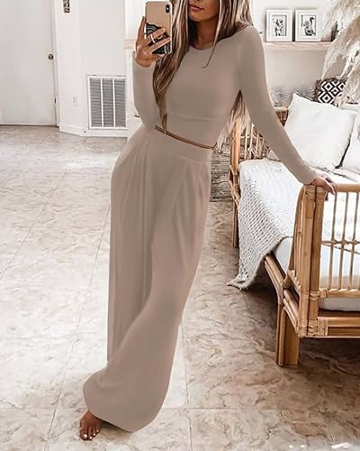 womenss Fall Fashion Lounge Sets Pajama Two Piece Cropped Pullover Jammies Outfits Casual Loungewear