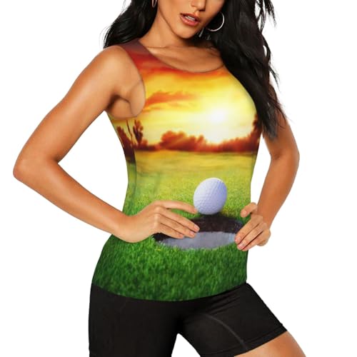 Sport Golf Ball Sunset Tree Print Women's Workout Tank Top Quick-Drying Activewear Summer Fitness Outdoor Adventures