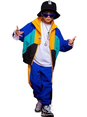 Boys' Girls' Color Block Jacket Track Pants Sets Hip Hop Dance Patchwork Clothes Unisex Streetwear