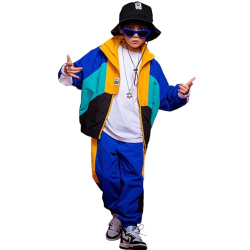 Boys' Girls' Color Block Jacket Track Pants Sets Hip Hop Dance Patchwork Clothes Unisex Streetwear