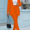 Women's Casual Pants Suit 2 Piece Business Outfits Solid Long Sleeve Blazer and Pencil Pant Sets