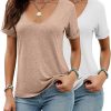 2 Pcs Women's Tops, Deep V Neck Short Sleeve Tops Casual Solid Loose T Shirt Summer Tees for Women