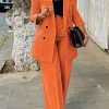 Pants Suits for Women Dressy 2 Piece Business Casual Outfits Double Breasted Blazer Wide Leg Pants Set Office Work