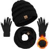Warm Fleece Knit Winter Hat, Scarf & Touch Screen Gloves Set - Unisex Adult Winter Gifts