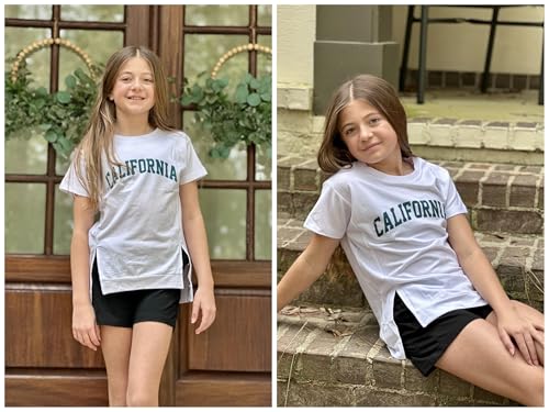 Girls 2 Piece Outfit Summer Short Sleeve Loose Fit T-Shirt and Shorts Set Casual Activewear High-Low Hem Sweatshirt