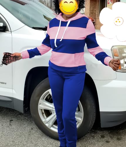 Womens 2 Piece Tracksuit Long Sleeve Warm Up Outfit Patchwork Pants Set