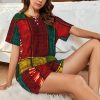 African Style Patchwork 1 Print Cute Short Sleeve Pajama Set For Women Casual Loungewear With Pockets Four Seasons