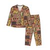African Textile Patchwork Print Soft Button Top With Pants Fall Pajamasï¼ŒChic Women'S Long-Sleeved Pajama Set