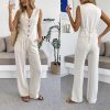 Women's 2 Piece Outfits Linen Vest Waistcoat Dressy Casual Sets Wide Leg Pants Suits