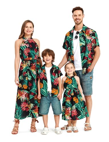 Family Hawaiian Matching Outfits Mommy and Me Outfits Caribbean Vacation Summer Tropical Halter Sundresses and Shirts
