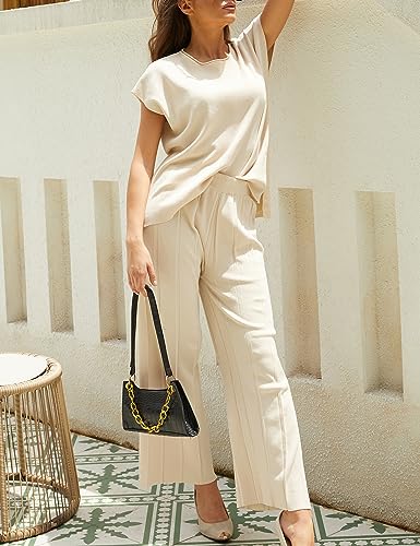 Women's 2 Piece Outfits Sweater Set Knit Pullover Tops High Waisted Pants Sweatsuits Lounge Set