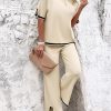 Womens 2 Piece Outfits Summer Sweater Sets Short Sleeve Knit Pullover Tops Wide Leg Pants Lounge Sets Tracksuits