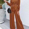 Women's 2 Piece Outfits 2025 Fall Fashion V Neck Long Sleeve Strappy Crop Top Wide Leg Pant Lounge Sets