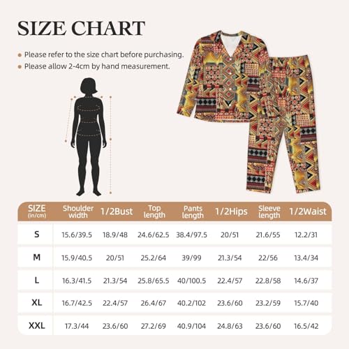 African Textile Patchwork Print Soft Button Top With Pants Fall Pajamasï¼ŒChic Women'S Long-Sleeved Pajama Set