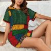 Women'S African Style Patchwork Print Pajamas Set,Womens Pj Sets For Summer,Loungewear Sets With Cooling Fabric