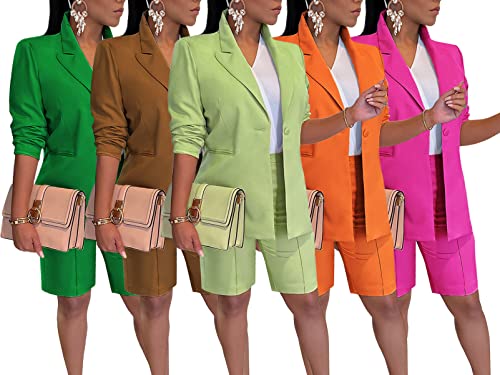 Womens 2 Piece Blazer Outfits Lapels Open Front Suit Jacket and Bermuda Shorts Set