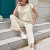 Women's 2 Piece Outfits Sweater Set Knit Pullover Tops High Waisted Pants Sweatsuits Lounge Set