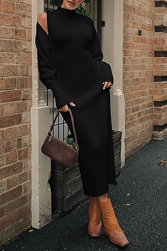 Women's Fall 2 Piece Outfits Knit Long Sleeve Cropped Cardigan Pullover Sweater Maxi Dress Sets Winter Clothing