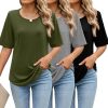 3 Pcs Womens Half Sleeve Top Elbow Length T Shirt Women Round Neck Basic T Shirt Summer Casual Blouses