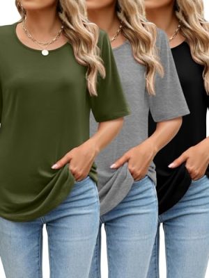 3 Pcs Womens Half Sleeve Top Elbow Length T Shirt Women Round Neck Basic T Shirt Summer Casual Blouses