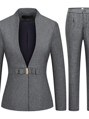 Women's Business Pant Suit Set 2 Piece Slim Fit Blazer Jacket One Button Buckle Closure Lady Work Suit for Office