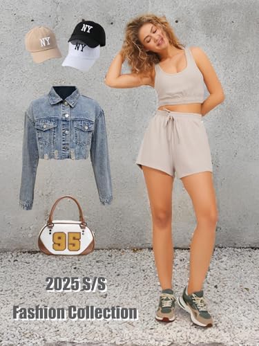 Summer Outfits for Women 2025 Vacation Beach 6 Pieces Crop Tank Top and Shorts Matching Sets