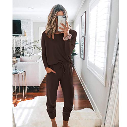 Women Fall 2 Piece Lounge Outfit Long Sleeve Tops High Waisted Jogger Pants Set Spring Travel Clothes Tracksuit
