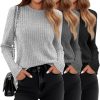 3 Pack Women's Long Sleeve Sweaters, Lightweight Crew Neck Shirts Regular Fit Tunic Tops Casual Solid Color Pullover